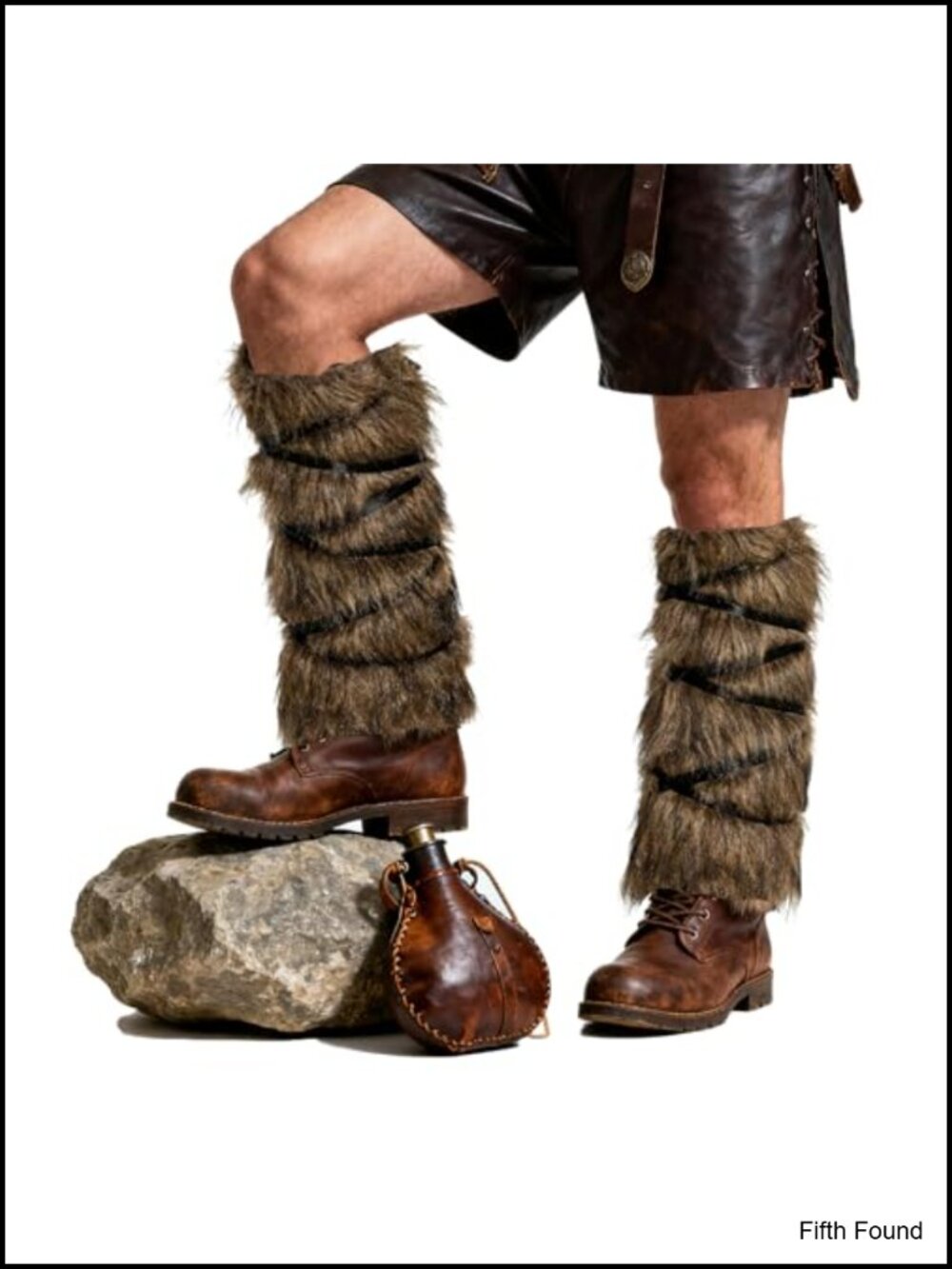 Zando Viking Faux Fur Boot Covers with Leather Straps Unisex Cosplay